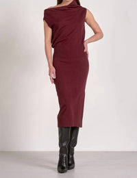 ELAN Asymmetrical Shoulder Shirred Fitted Dress in plum - women's dress