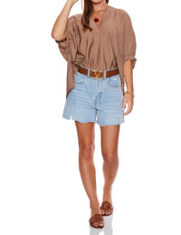 PINCH V-neck Tunic Top in mocha - women's blouse - detail view
