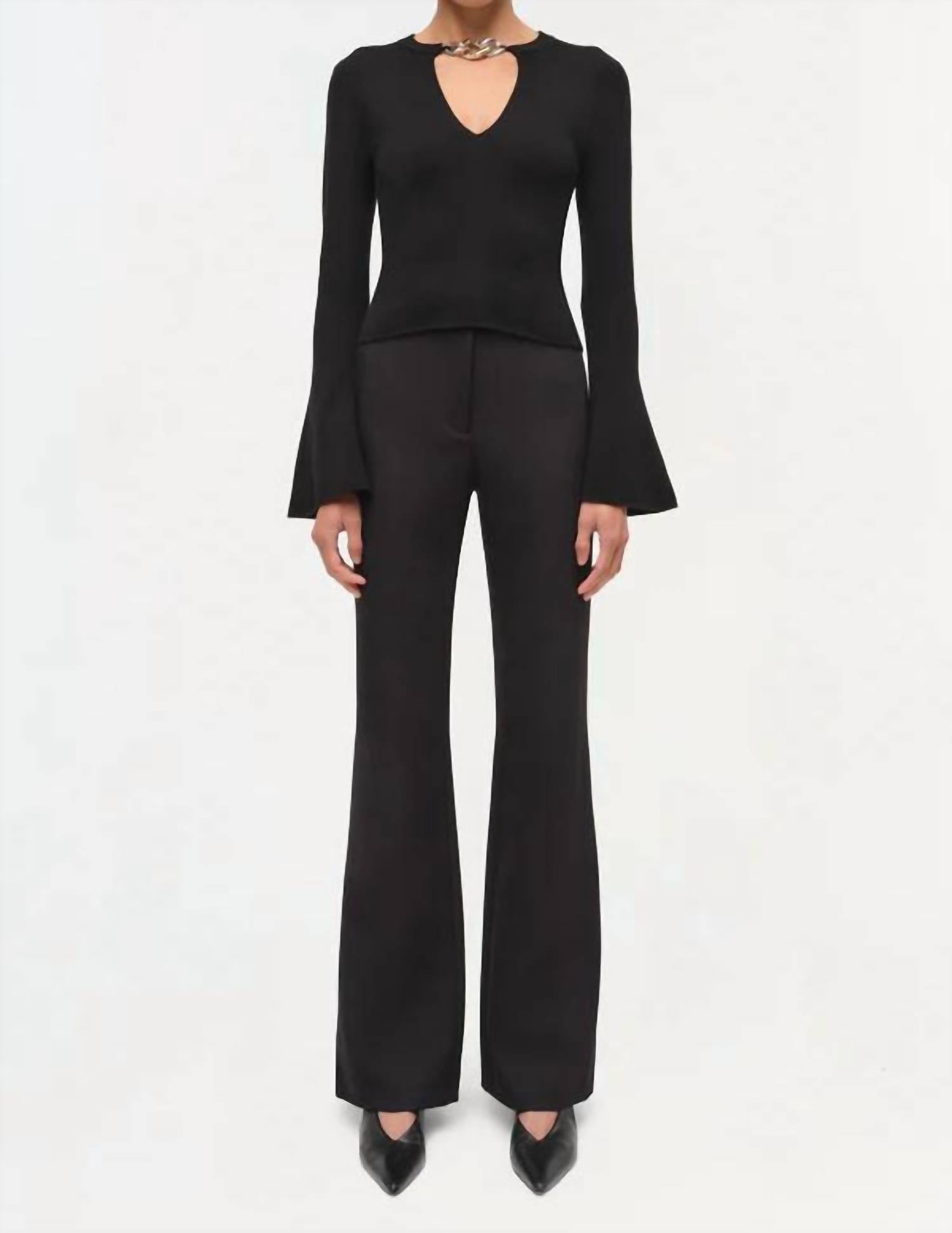SIMKHAI Evren Wool Long Sleeve Top in black - women's blouse
