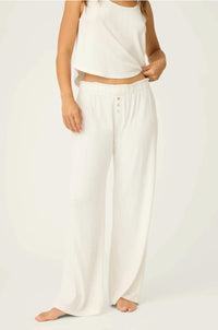 PJ Salvage Pointelle Essentials Open Leg Pants in ivory - women's pants