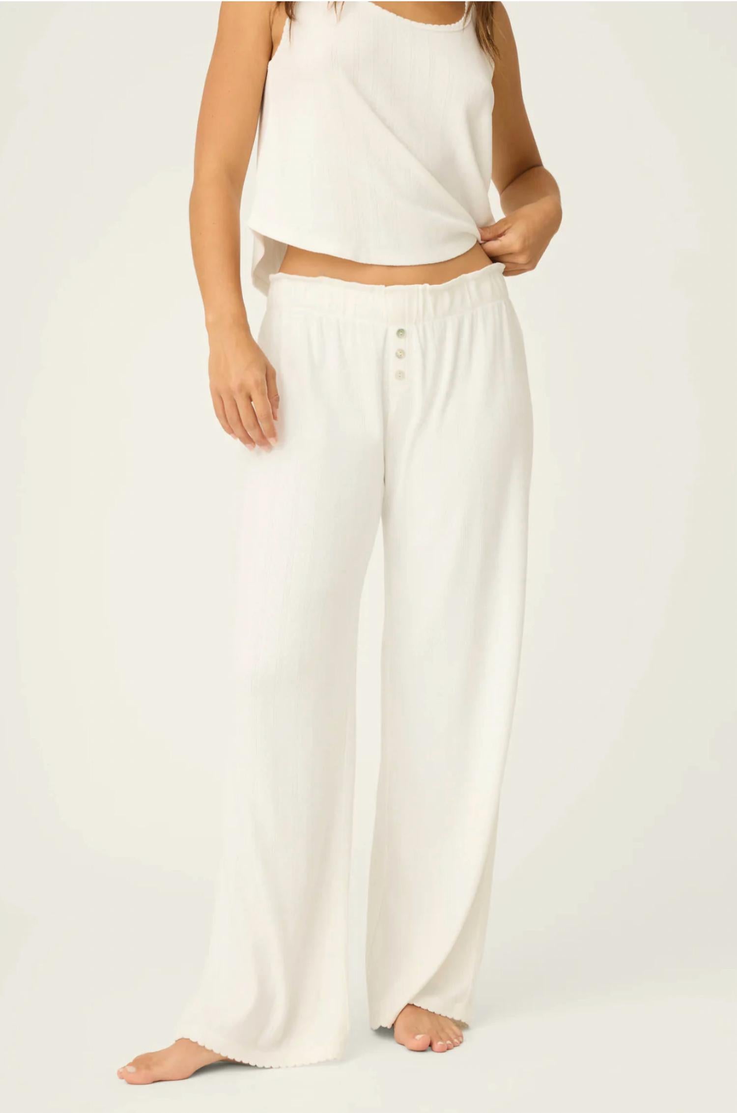PJ Salvage Pointelle Essentials Open Leg Pants in ivory - women's pants