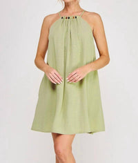 Allie Rose - Linen Bead Trim Mini Dress