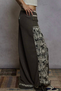 Pol - Printed Contrast Stud Button High Neck Top & Jogger Set