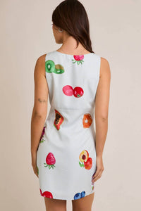 Lelis - Sleeveless Fruit Print Gingham Mini Dress