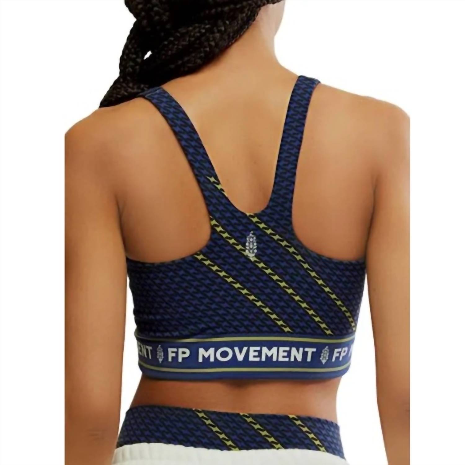 Free People Logo Never Better Square Neck Bra in blue black combo - women's intimate - detail view