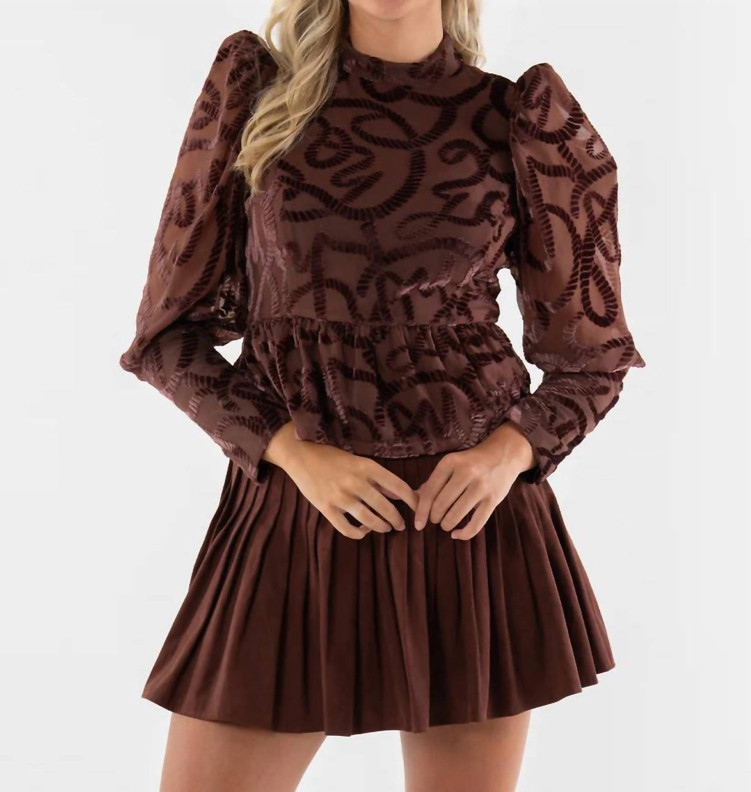 Emily McCarthy Zoe Long Puff Sleeve Top in rope - women's blouse