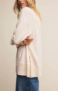 Z Supply Sable Luxe Rib Mock Neck Sweatshirt in warm white - women's top - alternate view