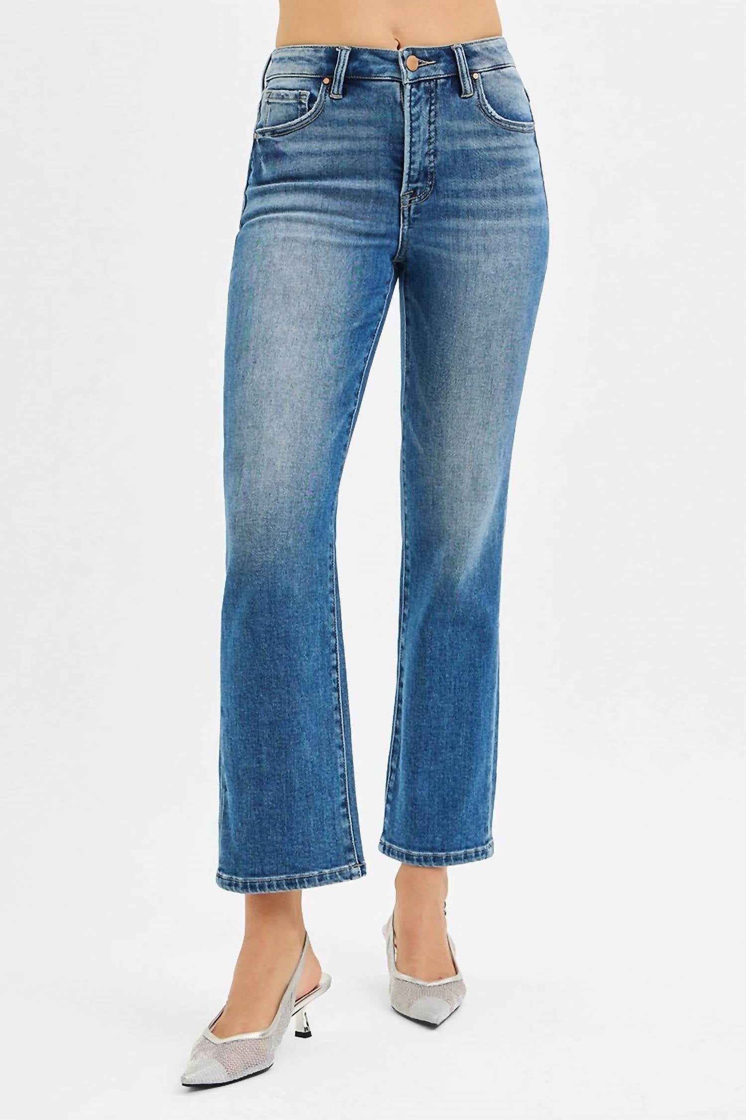 Risen - Tummy Control High Rise Crop Straight Leg Jeans