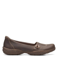Clarks Women's Roseville Sky Loafer in dark taupe leather - women's flats - detail view