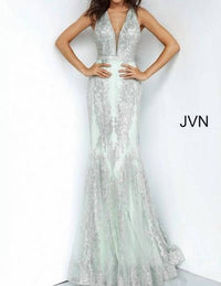 Jovani - V-neck Fit And Flare Dress