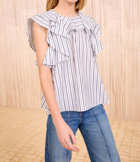 Ulla Johnson Amaia Cap Sleeve Top in chalk stripe - women's blouse - detail view