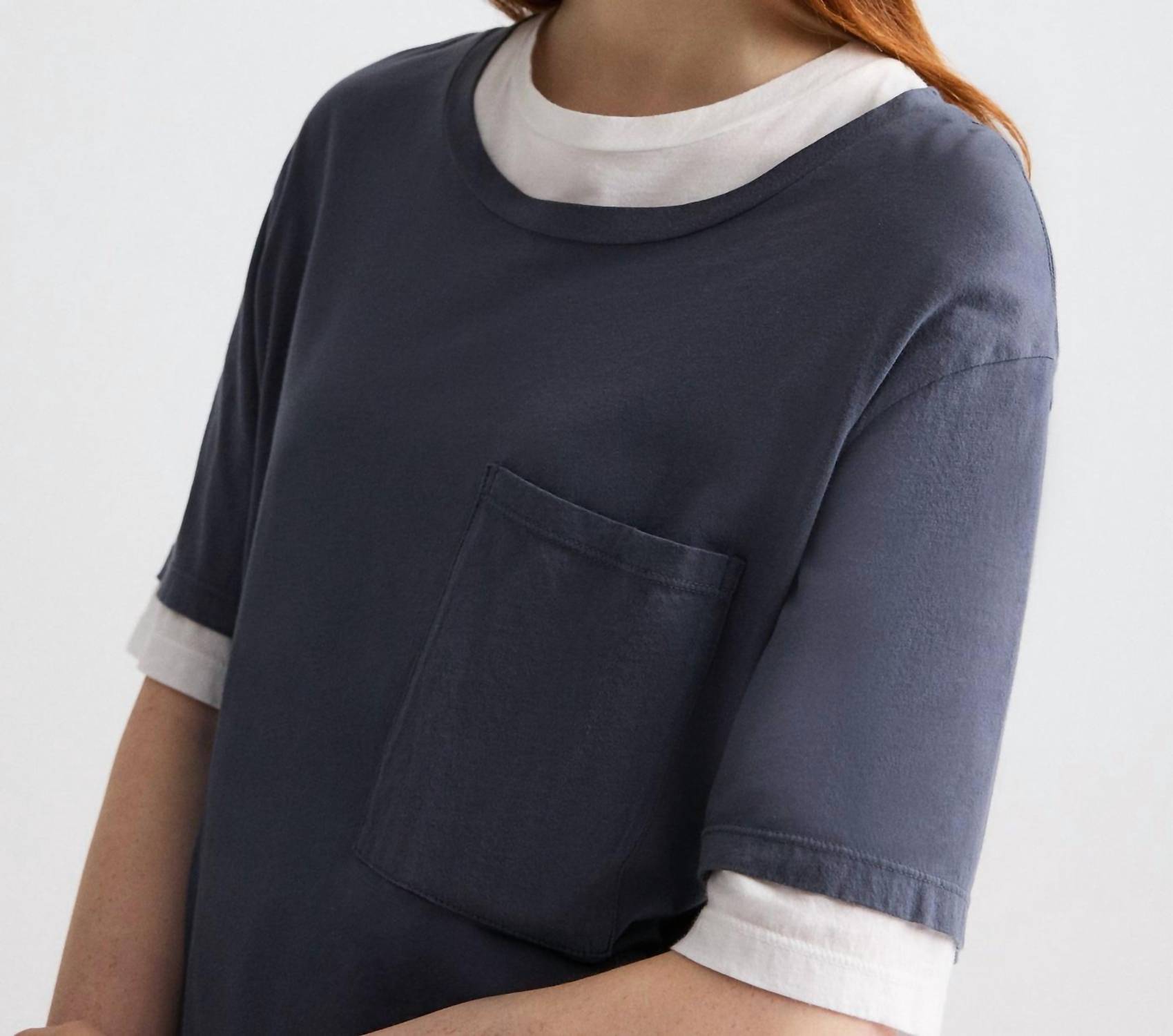 TWP Double Up Tee in charcoal white - women's t-shirt - detail view