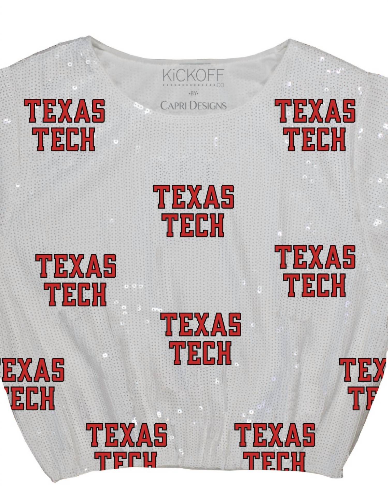 Kickoff Co Women's Texas Tech Sequin Repeat Crop Shirt in white - women's shirt - detail view
