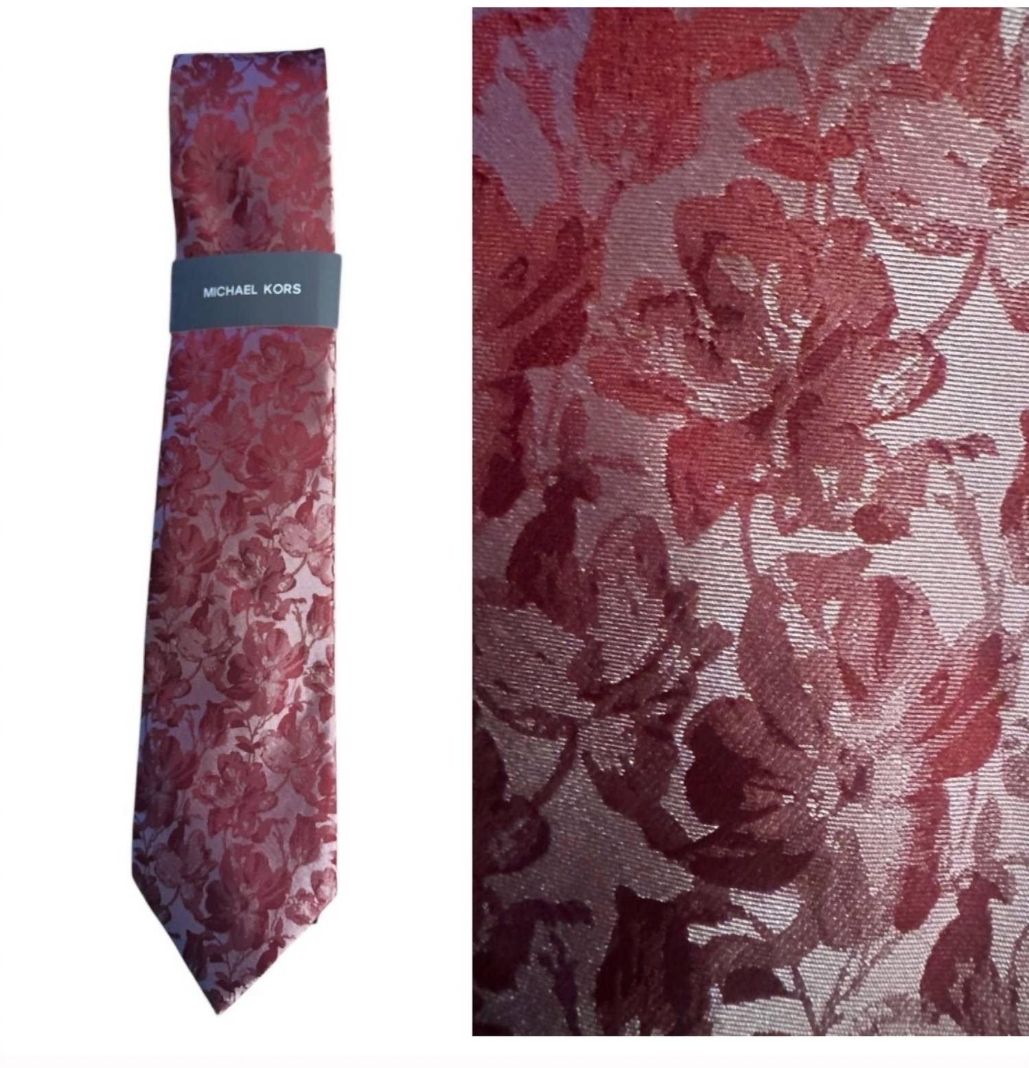 MICHAEL KORS Men's Textured Tie in red floral - men's accessory - detail view