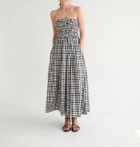 Tach - Betsy Strapless Gingham Floral Decal Dress