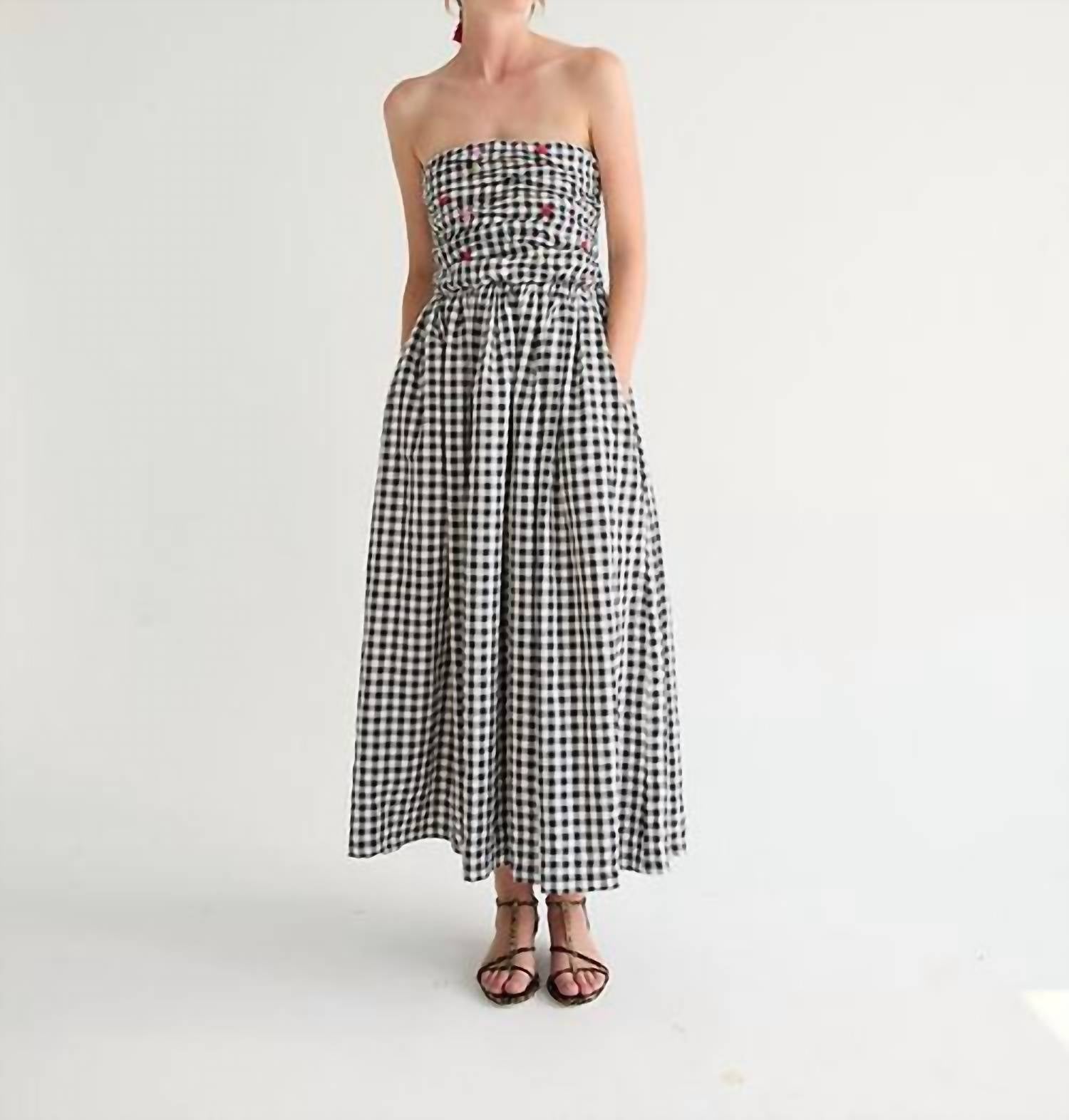 Tach - Betsy Strapless Gingham Floral Decal Dress