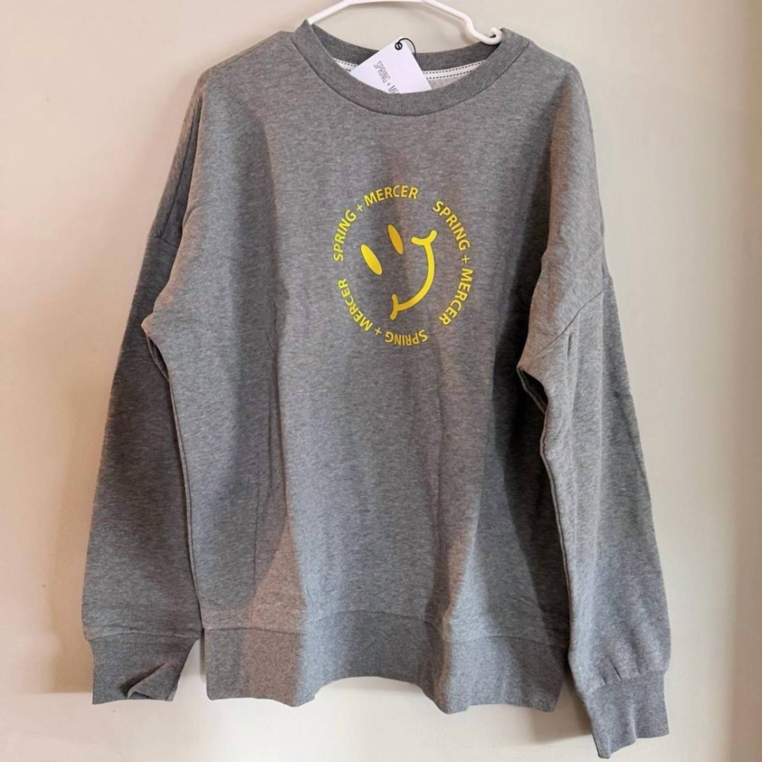 Spring + Mercer - Smiley Crew Neck Fleece Sweatshirt