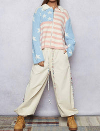POL American Flag Mohair Sweater Jacket in pink baby blue - women's jacket - view 5