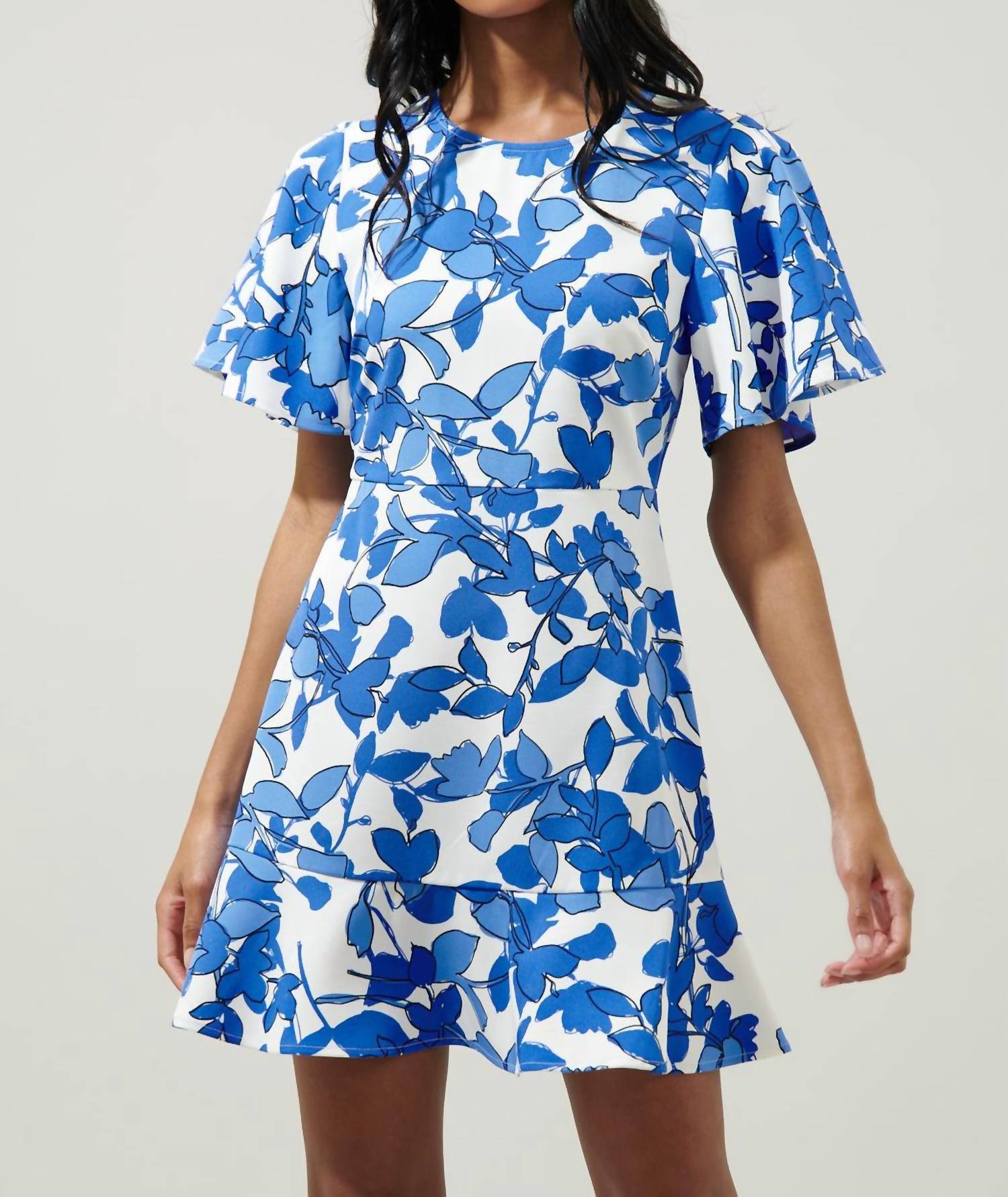SUGARLIPS Kohl Flouncy Mini Dress in blue floral - women's dress