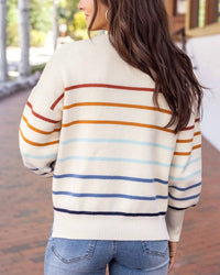 Grace and Lace Crew Neck Striped Sweater in ivory multi stripe - women's sweater - view 5