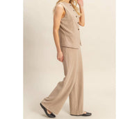 Hyfve - Ribbed Buttoned Vest And Wide-leg Pants Set