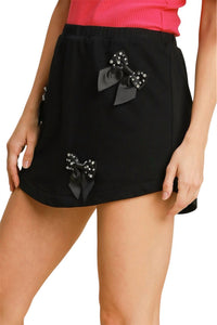 Umgee - French Terry Skort With Rhinestone Ribbon Details