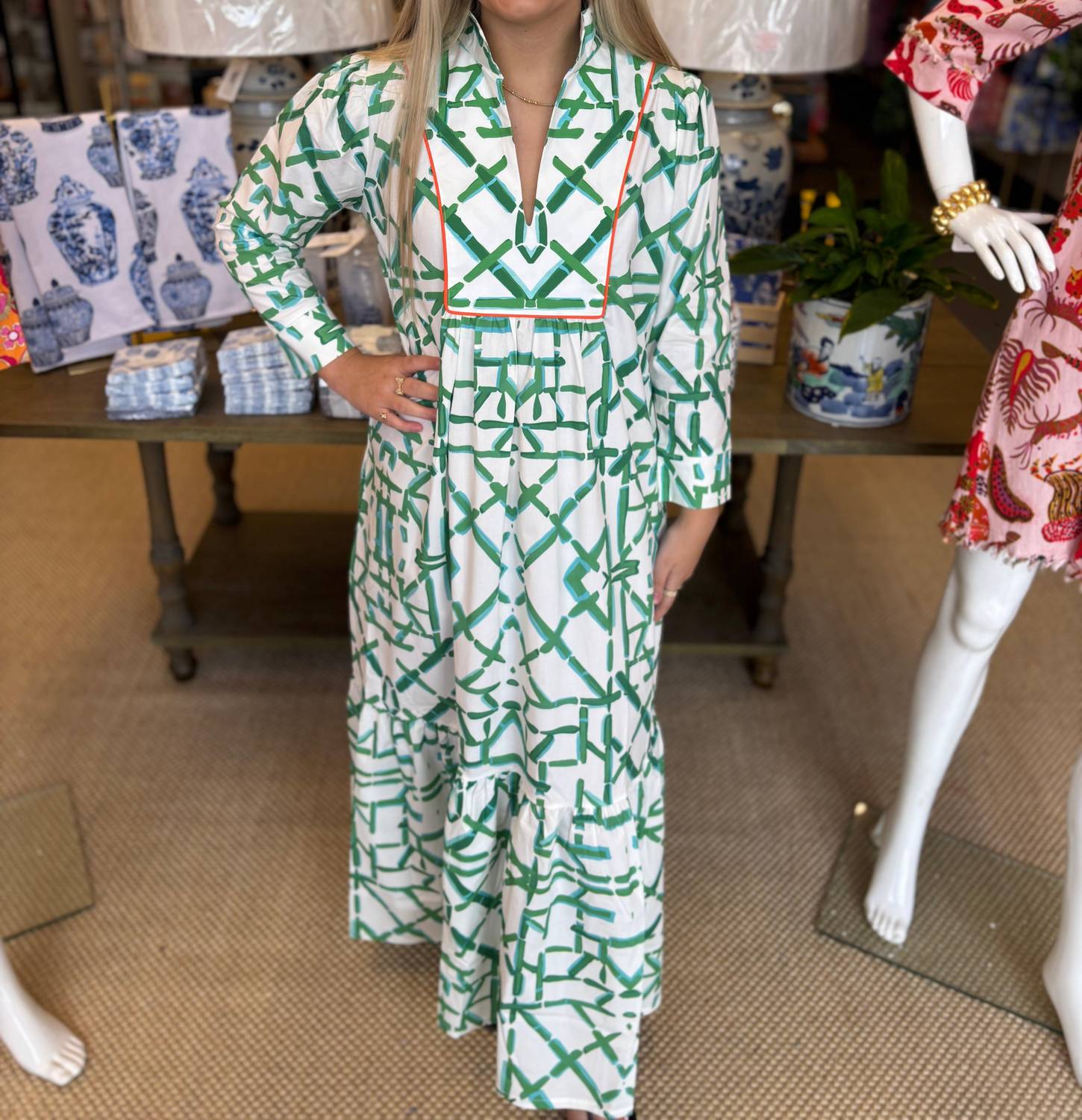 House Of Mbr - Emerald Trellis Pippa Dress Long