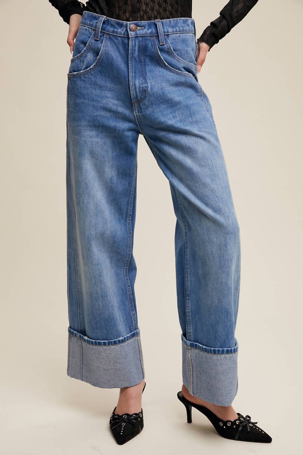 Listicle - Cuffed Wide Leg Jeans