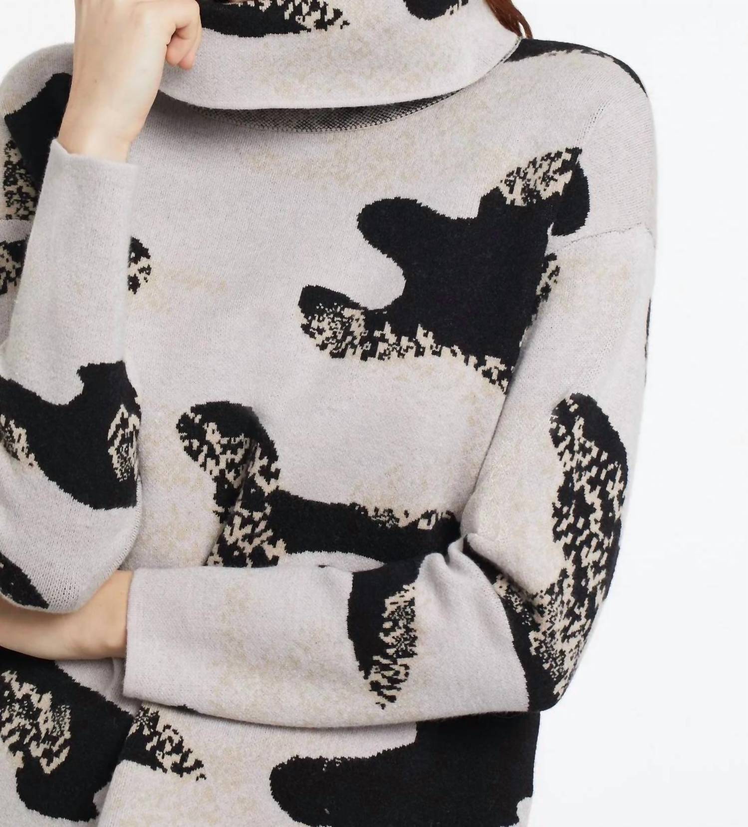 Tribal - Intarsia Knit Cowl Neck Abstract Print Sweater
