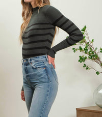 The Workshop Studio - STRIPE MOCK NECK LONG SLEEVE KNIT SWEATER
