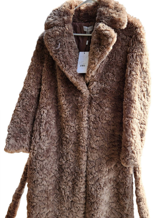 Something Navy - Women's Faux Fur Belted Coat