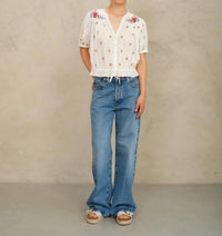M.A.B.E. - Harlie Embroidered Short Sleeve Top