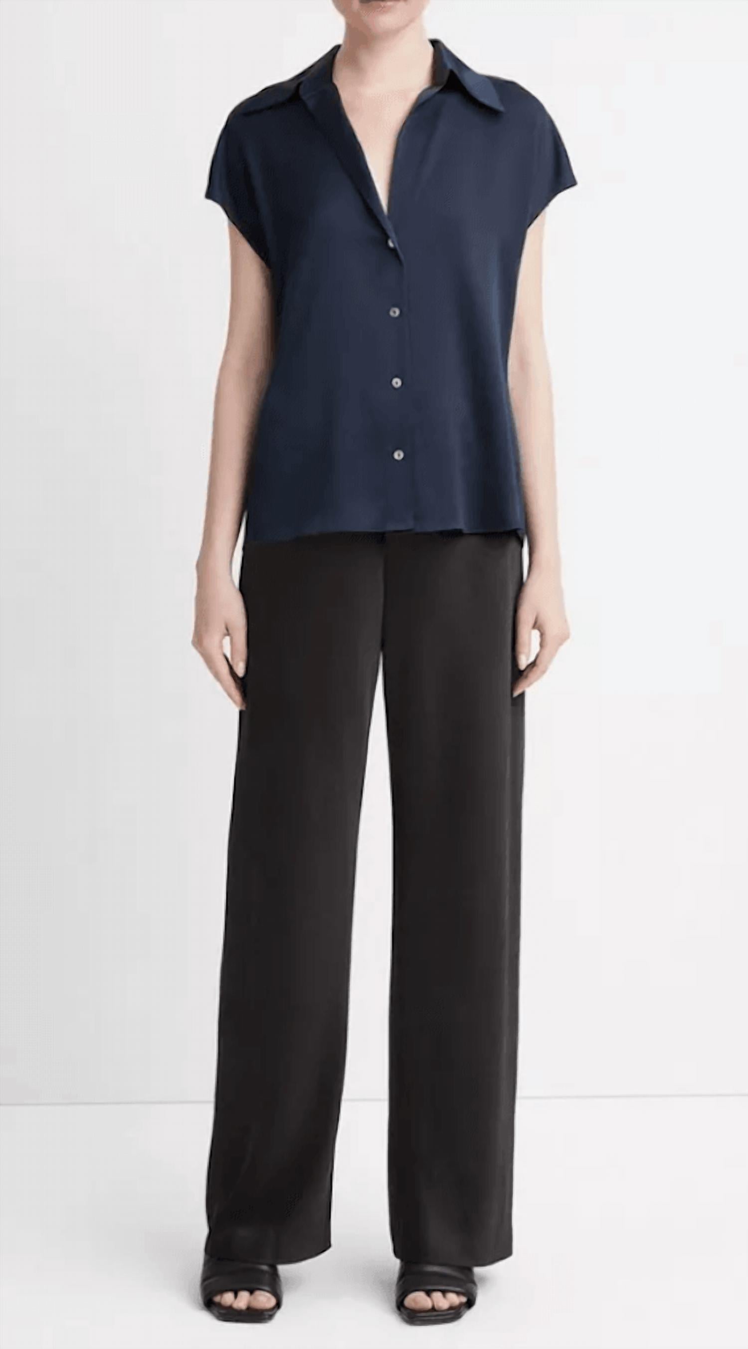 Vince - Silk Cap-Sleeve Ruched-Back Blouse