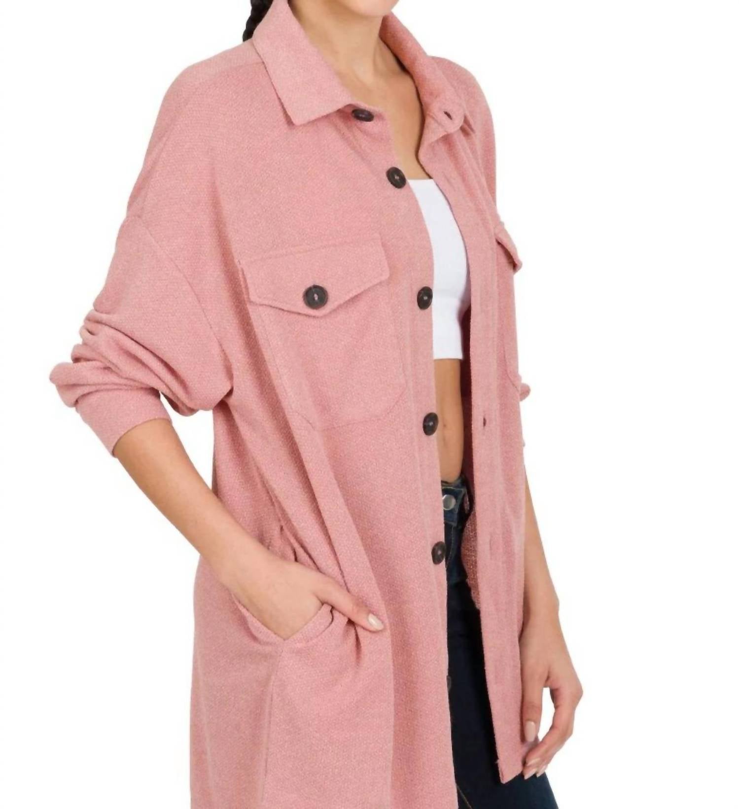 Zenana - Button Down Shacket