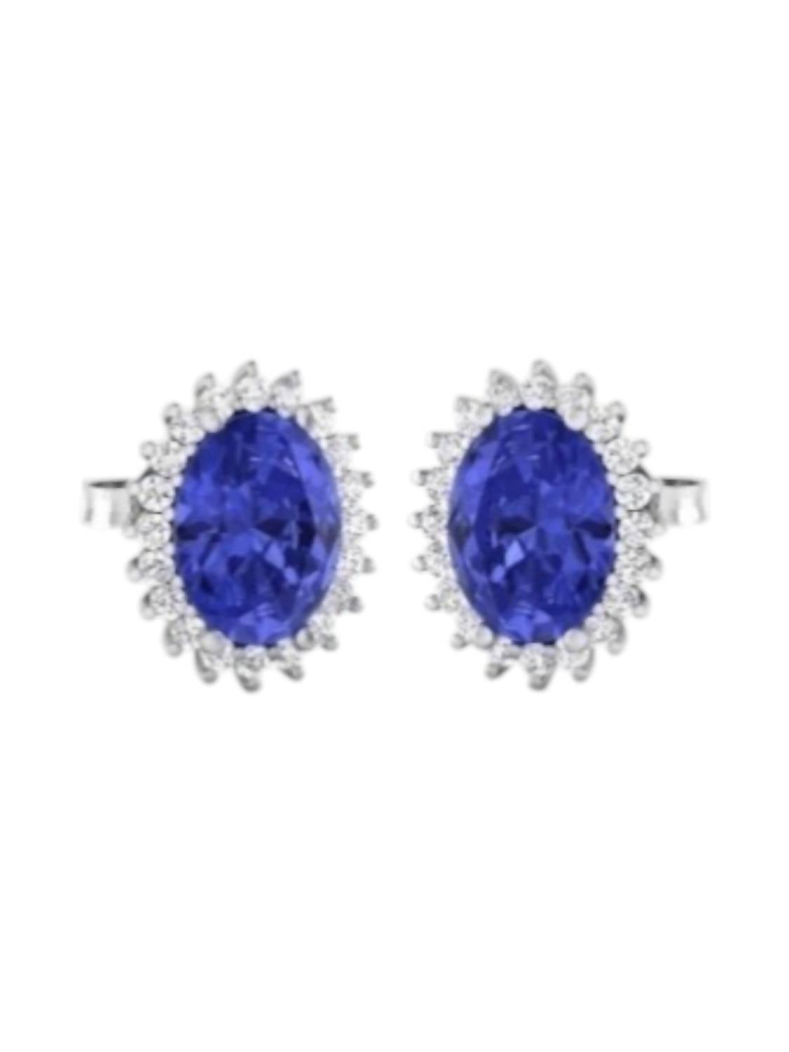 Diana M Jewels Women's Oval Natural Tanzanite Stud Earrings (2.56 Ct) - Signature in 14k white gold - women's jewelry