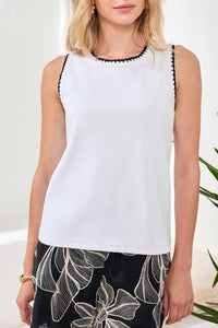 MB by Tribal Crochet Trim Ribbed Sleeveless Top in white - women's tank top - alternate view