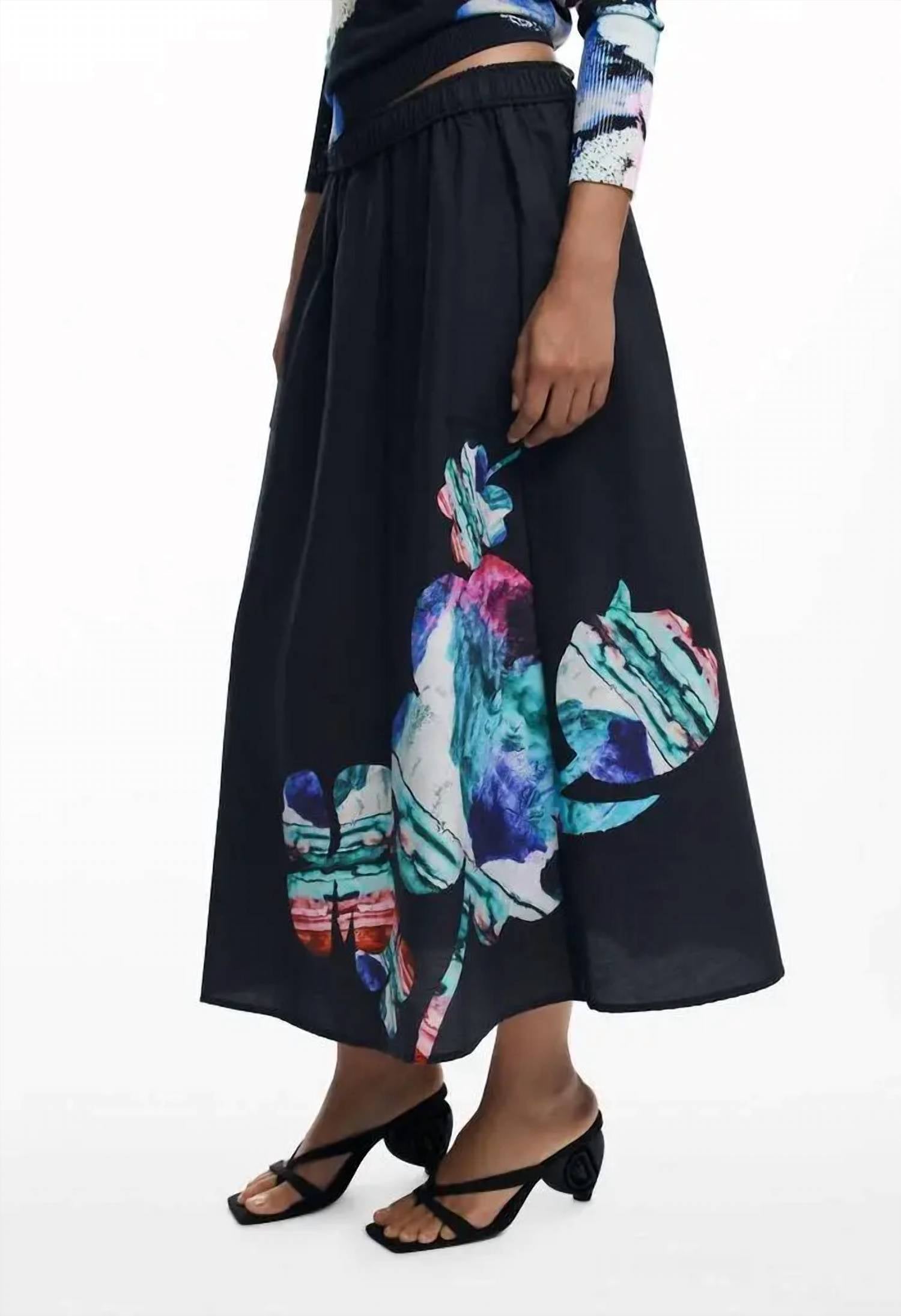 Desigual Fal Ella Lacroix Midi Skirt in black - women's skirt - detail view