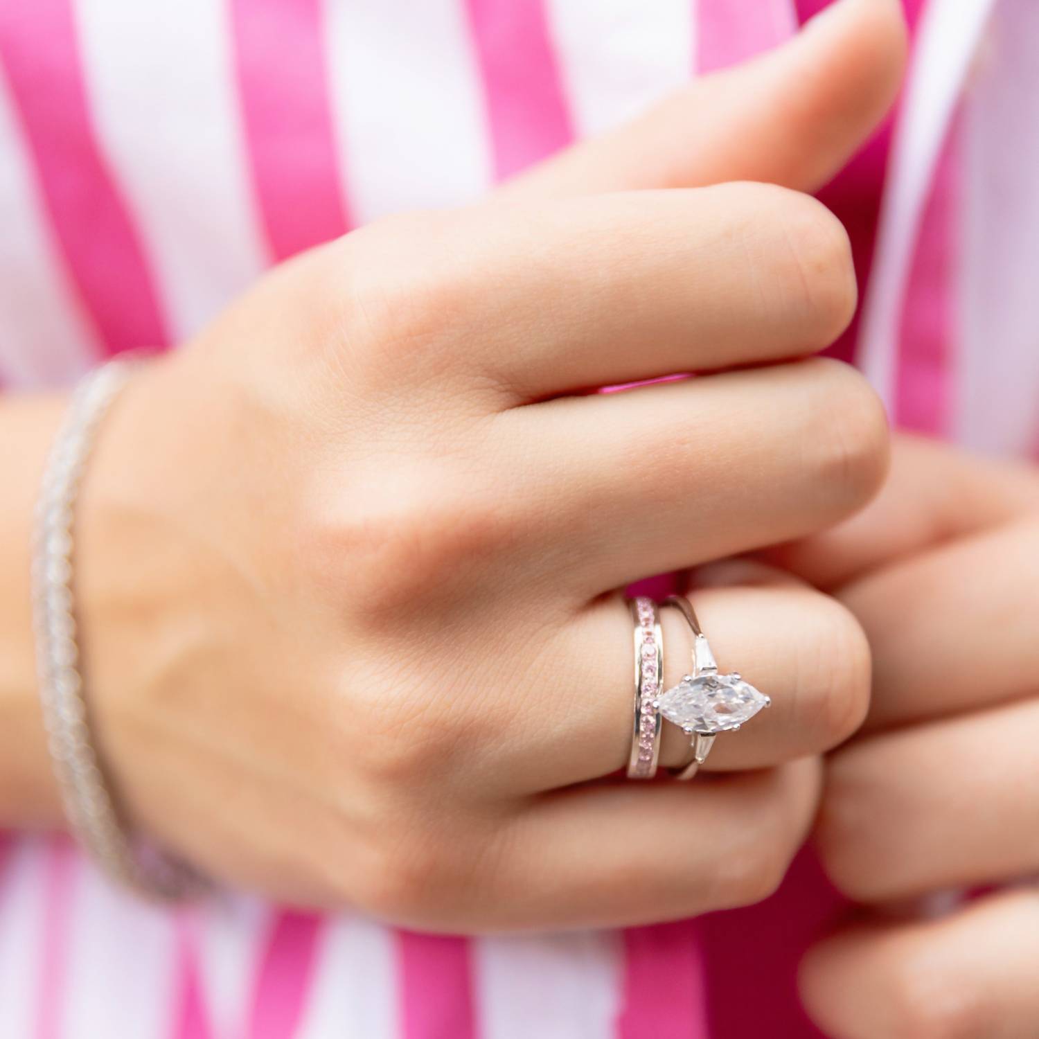 Starlette Women's Marquise Maggie Engagement Ring in silver - women's jewelry - alternate view