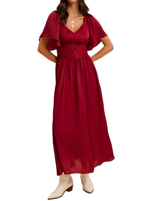 Knit & Lounge - Flutter Sleeves Maxi Dress With Lace Waist