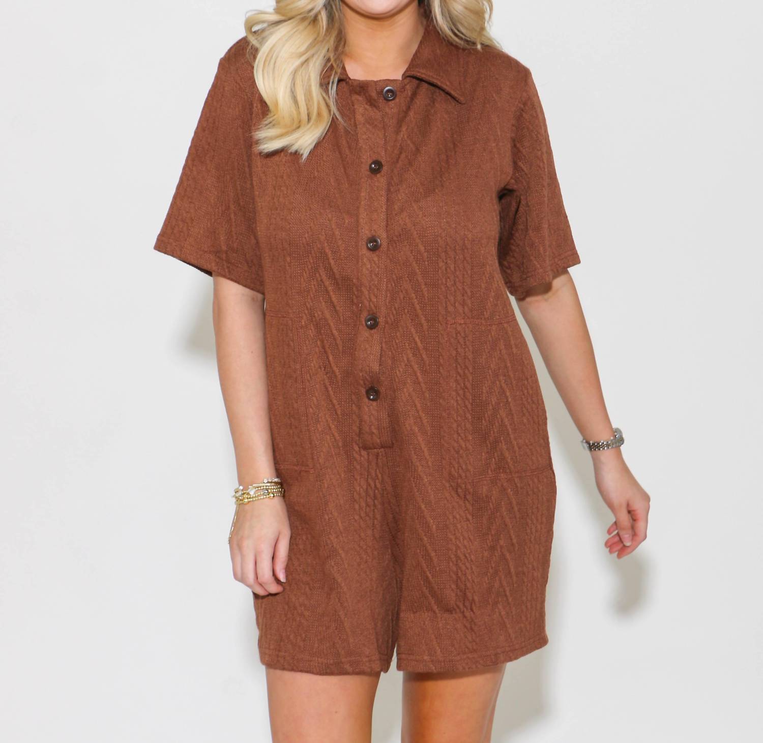 Heyson - Short Sleeve Button Down Romper