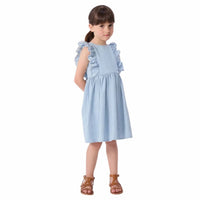 Petit Bateau - Girl Sleeveless Chambray Dress With Embro Ruffles