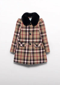 Abel & Lula - Faux Fur Collar Plaid Coat