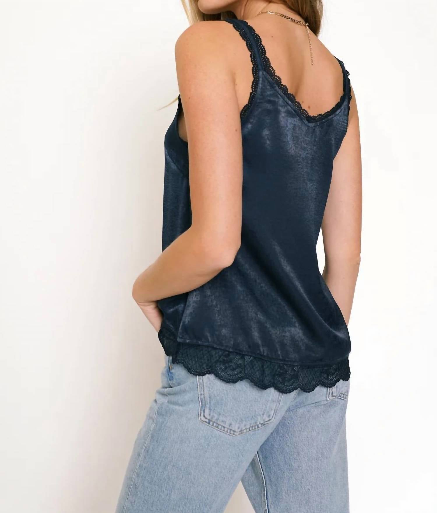 Mystree - Layla Lace Trim Satin Tank