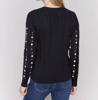 Charlie B - Floral Embroidered Plush Crew Neck Sweater