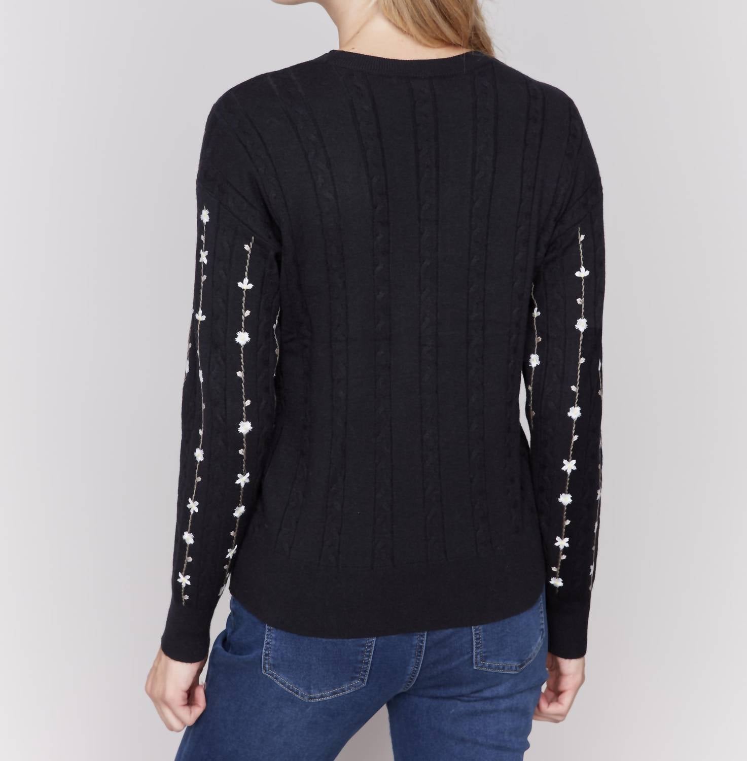 Charlie B - Floral Embroidered Plush Crew Neck Sweater