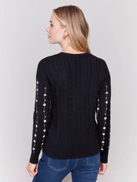Charlie B - Floral Embroidered Plush Crew Neck Sweater