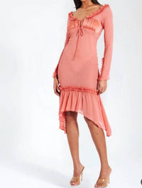 Miss Circle - Tiered Ruffle Sleeve Sheer And Satin Midi Dress