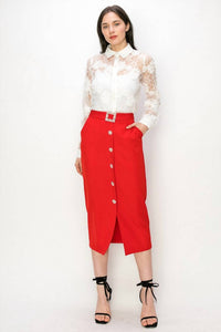 Ina Fashion - Long Sleeve 3d Floral Lace Button Front Blouse