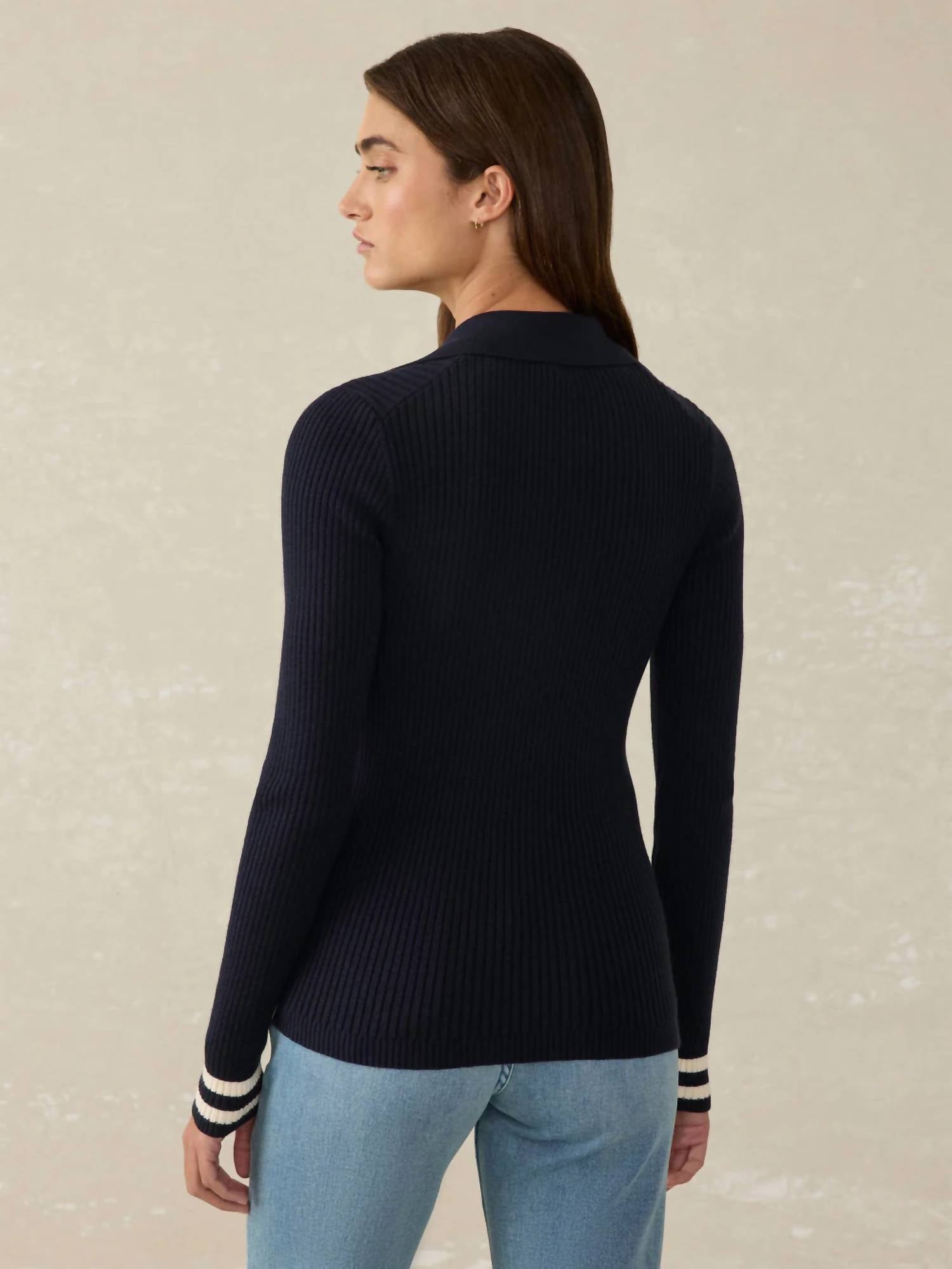 Faherty - Stretch Cotton Cashmere Rib Polo Pullover