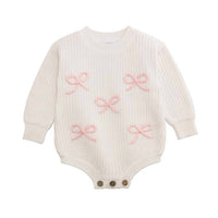 mudpie Girls Bow Chainstitch Sweater Bubble in white - kids' sweater